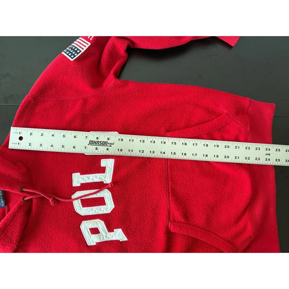 Polo Ralph Lauren Red Fleece Hoodie USA Flag Patch Sweatshirt Small